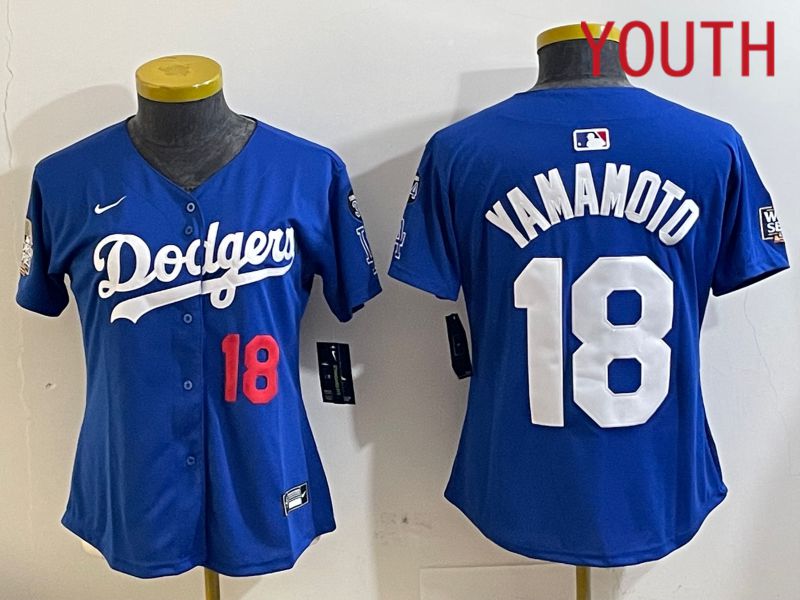 Youth Los Angeles Dodgers #18 Yamamoto Blue Game 2024 Nike MLB Jersey style 11216
